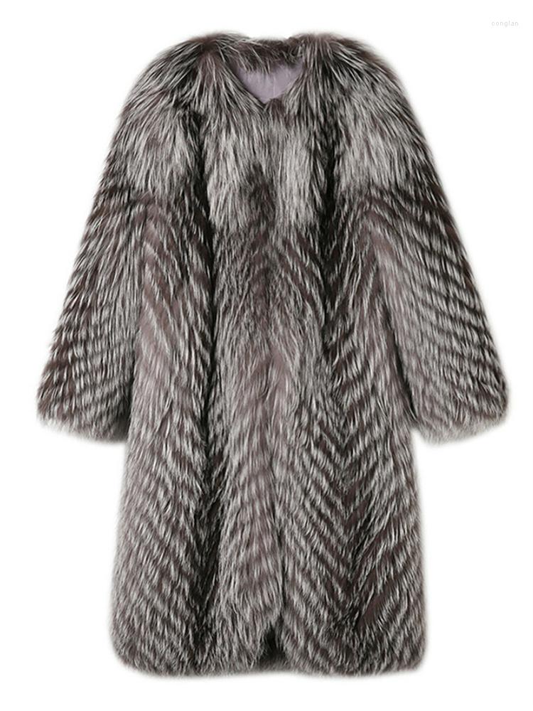 

Women' Fur Faux Coat Women 2022 Autumn Winter Fashion Thick Slim Long Sleeve Imitation Jacket Trench Female Clothing, Silver fox