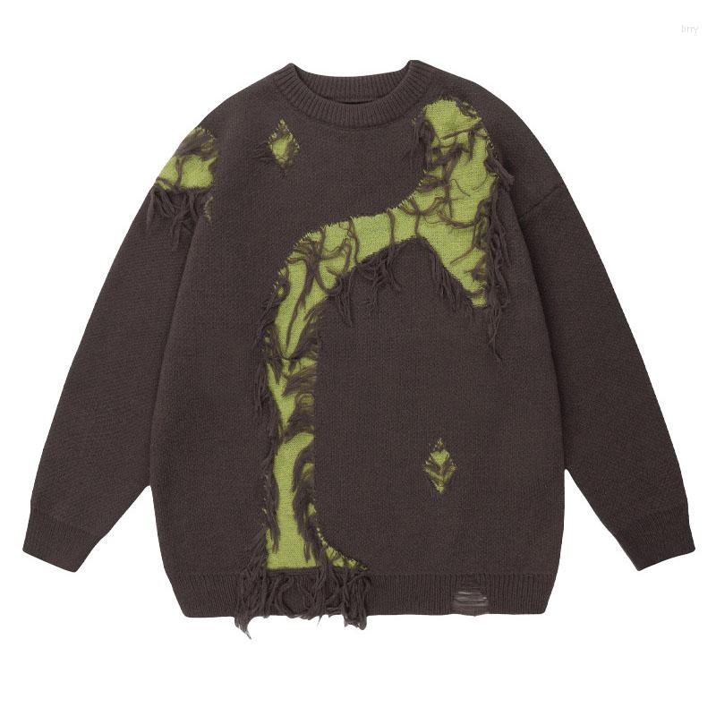 

Men's Sweaters Hip Hop Oversized Casual Knitted Sweater Harakuju Vintage Loose Pullover For Male Patchwork Fit, Beige