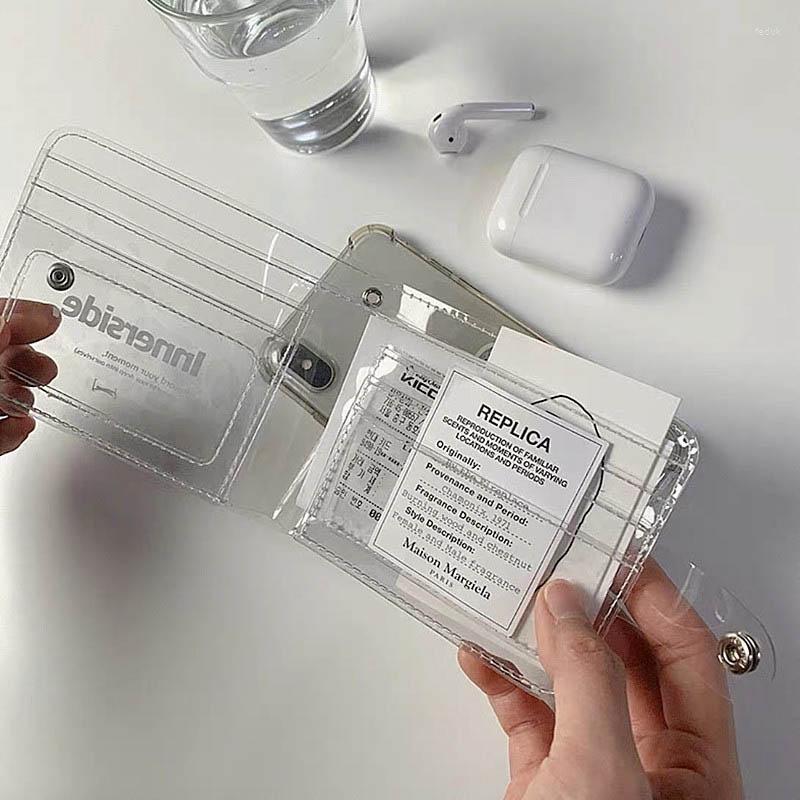 

Wallets Fashion Girls Short Wallet PVC Transparent Waterproof Small Coin Purse Female Credit Business ID Card Holder Pouch Bag For Women, Clear