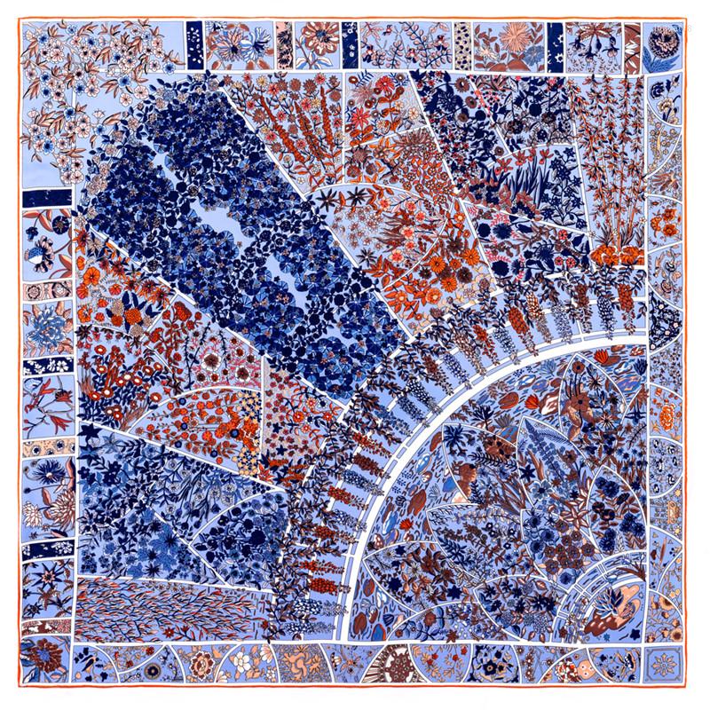 

Scarves POBING Manual Hand Rolled Twill Silk Scarf Women Garden Print Square Echarpes Foulards Femme Wrap Bandana Hijab 90CM