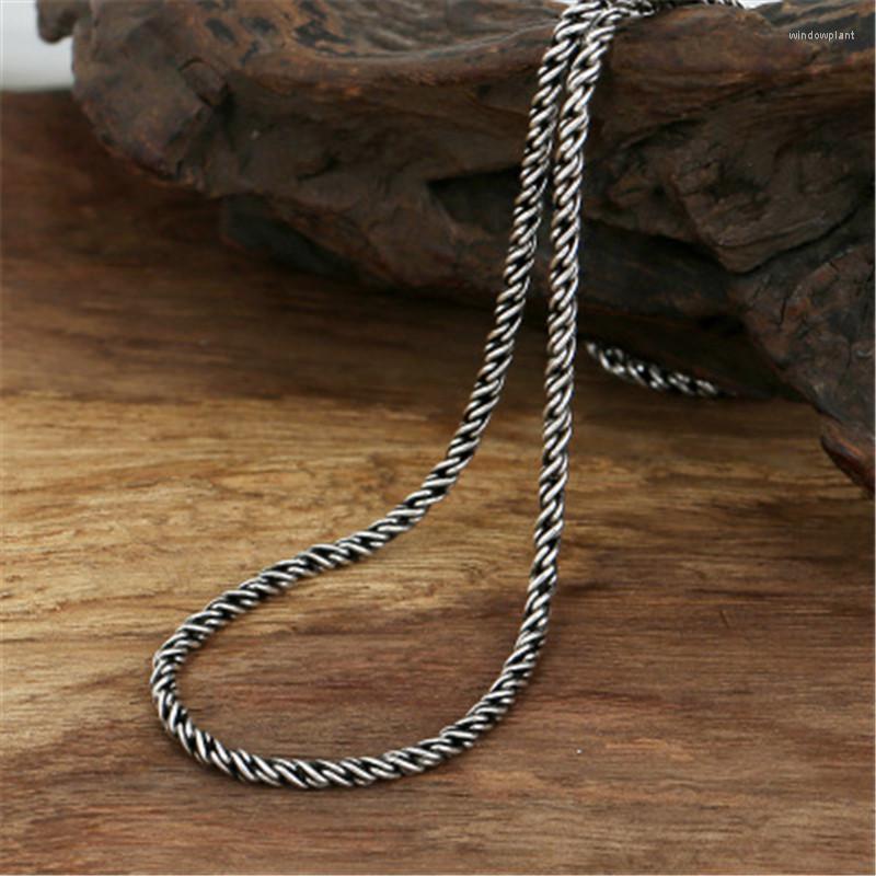 

Chains 3mm Wide Fashion S925 Sterling Silver Jewelry Retro Thai Vintage Style Necklace Men And Women