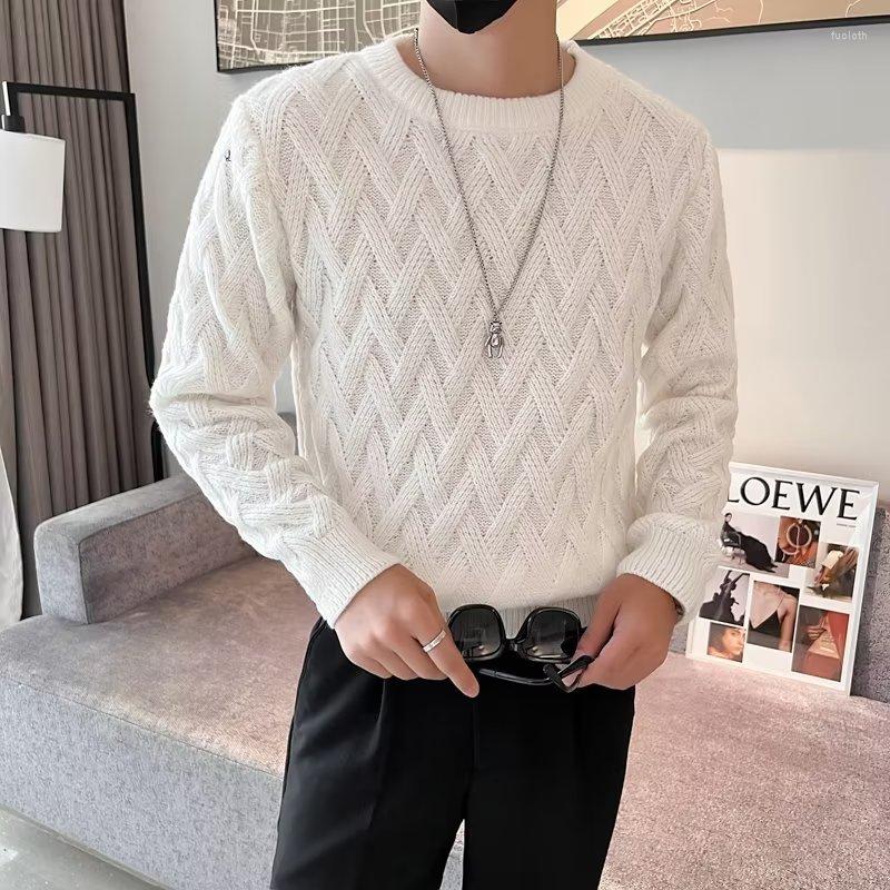 

Men's Sweaters 2022 Autumn Coarse Wool Jacquard Men Thick Warm Casual Crew Neck Knitted Pullovers Vintage Streetwear Clothing, Black