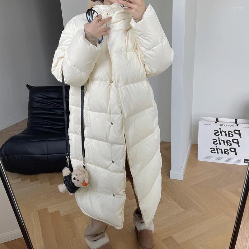 

Women's Down White Duck Jacket Winter Clothes Women Solid Loose High Collar Single-breasted Wide-waisted Female Long Warm Coat Clothing, Khaki