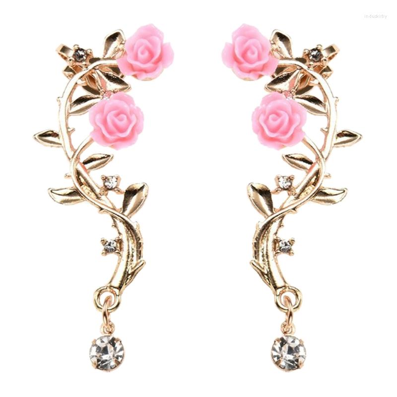 

Backs Earrings D7WB Sparkly Metal Leaf Ear Cuff Stud Earring For Women Girls Gifts Fashion Clip Wrap Jewelry Present Gold Pink