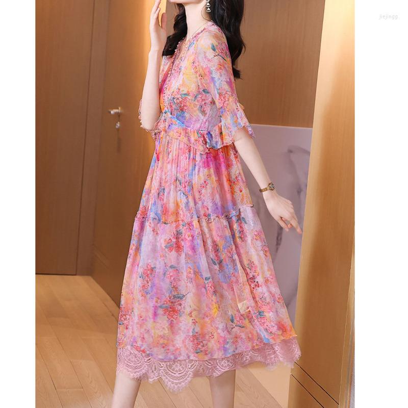 

Casual Dresses Summer Women' Dress 2022 French Break Pink Broken Mulberry Long Rainbow Elegant Big Sizes Sundress
