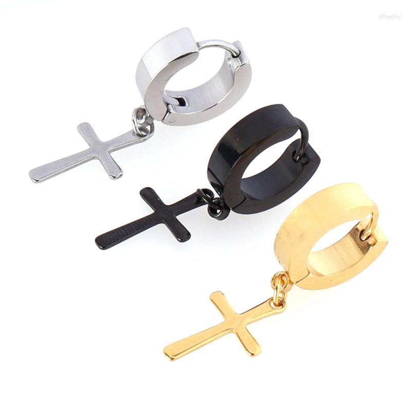 

Dangle Earrings Classic Black Gold Silver Color Drop For Women Men Punk Small Cross Huggie Hoop Unisex