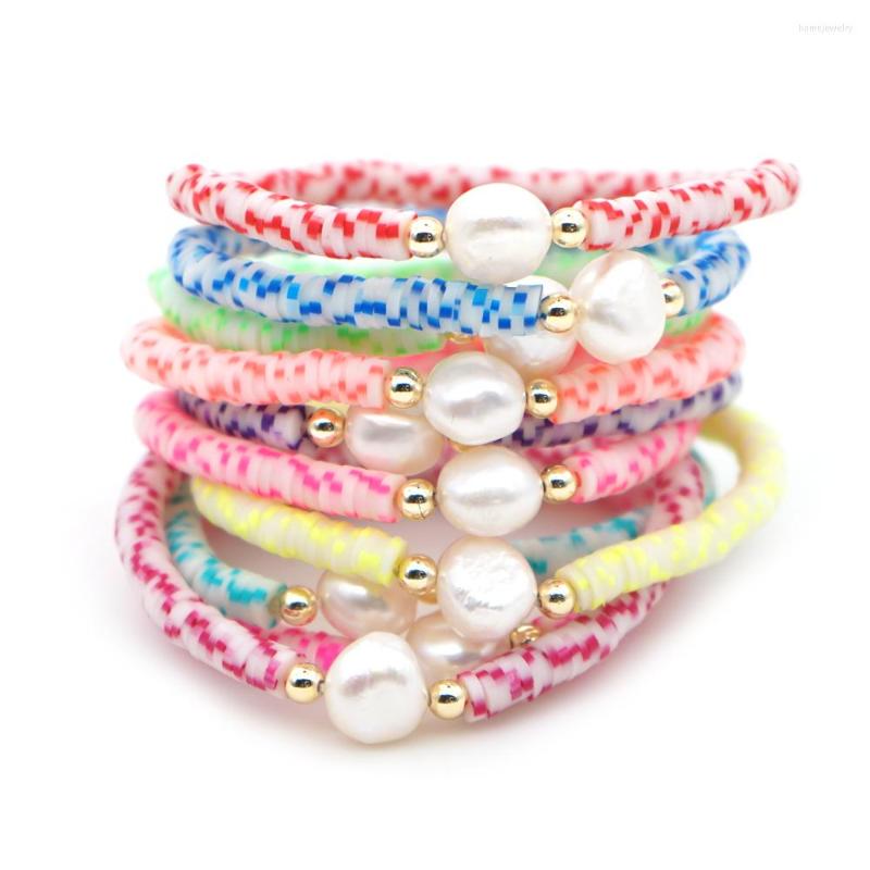 

Strand GO2BOHO Vinyl Heishi Disc Beads Bracelets For Women Bracelet Mujer Moda Fashion Summer Beach Real Pearl Handmade Stretch Jewelry