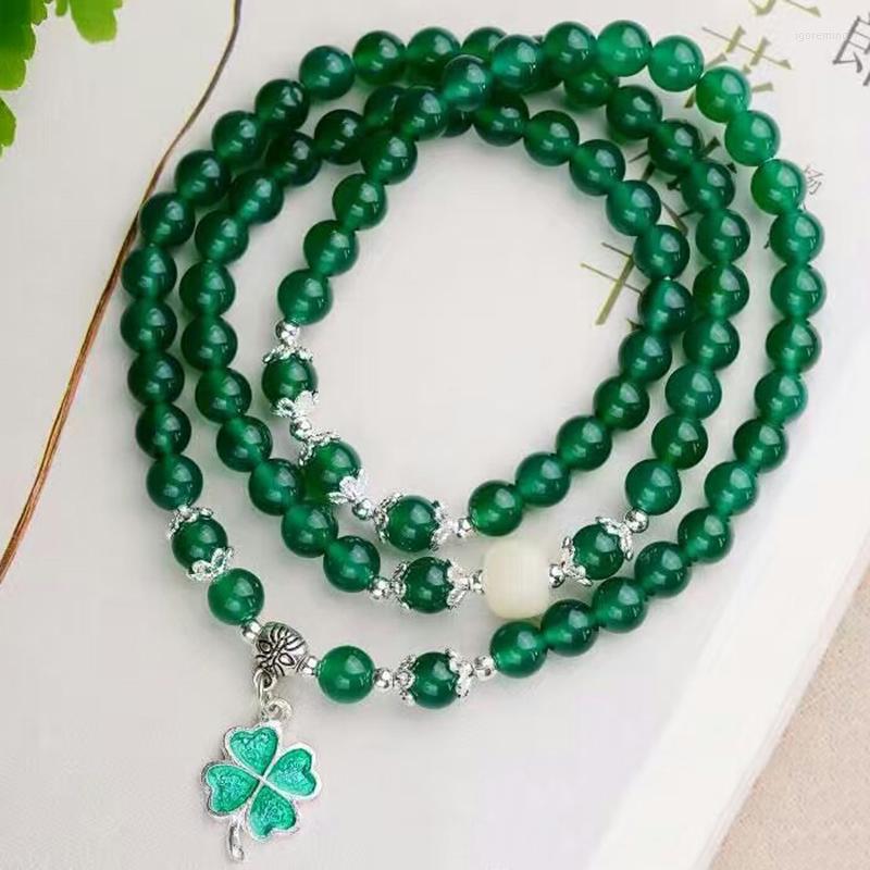 

Strand JoursNeige Green Crystal Bracelets 6mm Beads Lucky Tibetan Silver Glass Pendant For Women Bracelet Multilayer Jewelry