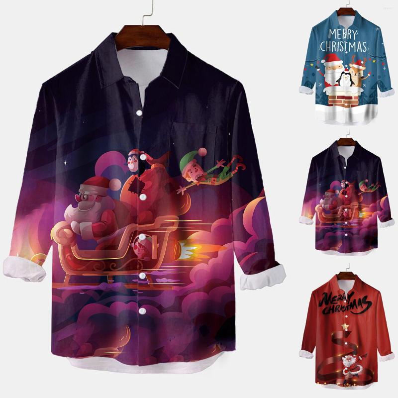 

Men's Casual Shirts Men Long Sleeve Autumn Winter Christmas 3D Printed Fashion Top Street Wear Blouse Tops For Spring Elegant, Black