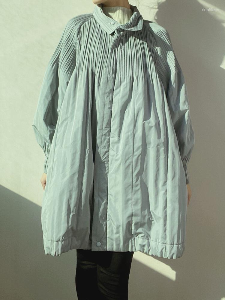 

Women's Down Changpleat 2022 Winter Thin Puff Sleeve Cotton Coat Miyak Fold Fashionable Loose Large Size Korean Style A-line Jacket, Black