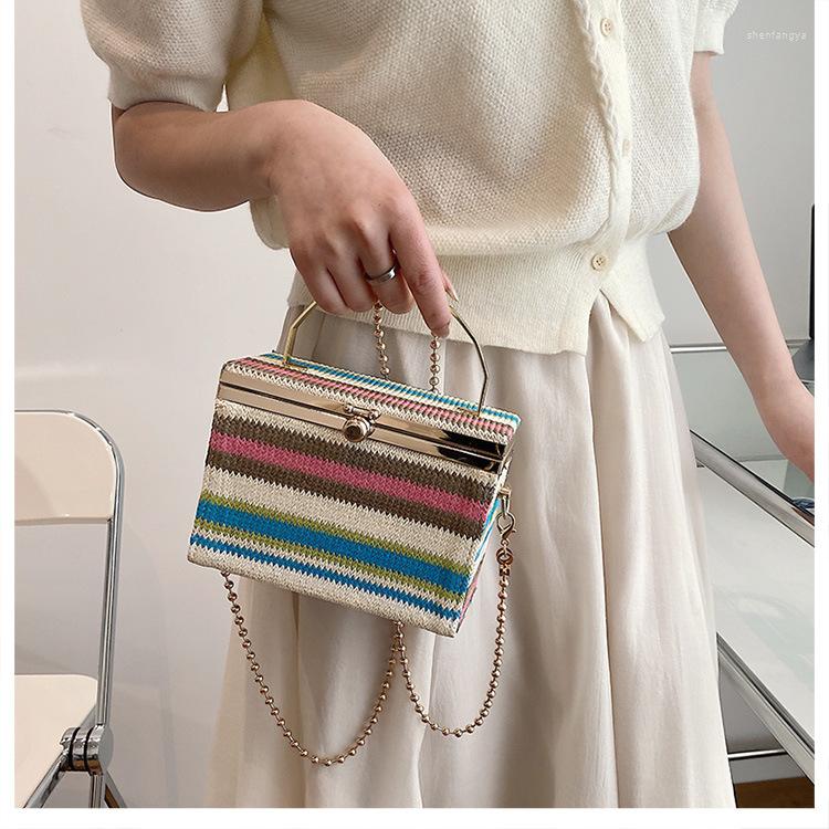 

Evening Bags Bag Fashion Retro Ins Portable Chain Knitted Box Handbags Women Designer Purses And, Blue