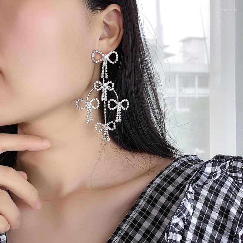 

Dangle Earrings Asymmetric Bow Knot Female Fashion Diamond Inlay Pure Handmade Design Boutique Stainless Steel Women Jewelry