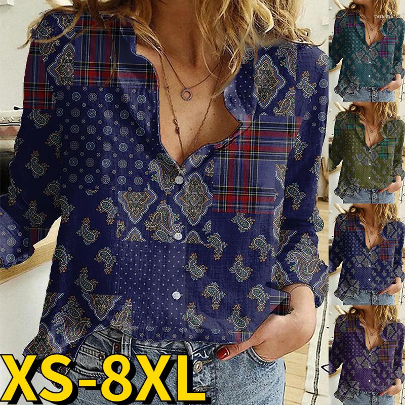 

Women's Blouses 2022 Retro Tops Autumn Winter Women's Design Print Long Sleeve Fashion Casual Elegant Shirt Loose Size Button, Green