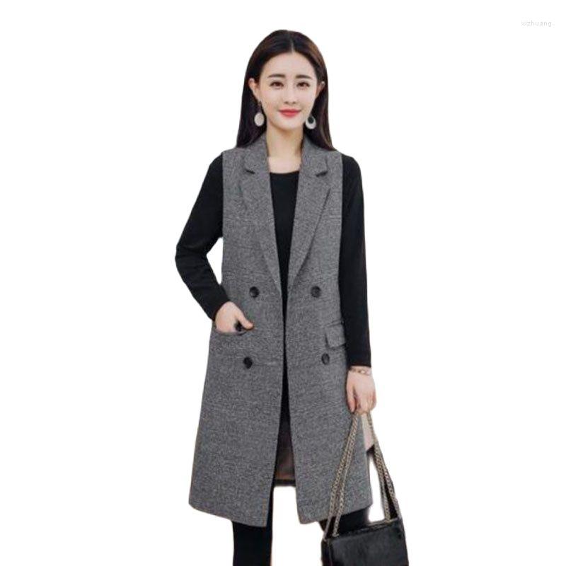 

Women's Vests Lattice Blazer Women's Vest Mid-Length 2022 Spring Autumn Double Breasted Loose Fashion Ladies Comfortable Waistcoat, Khaki