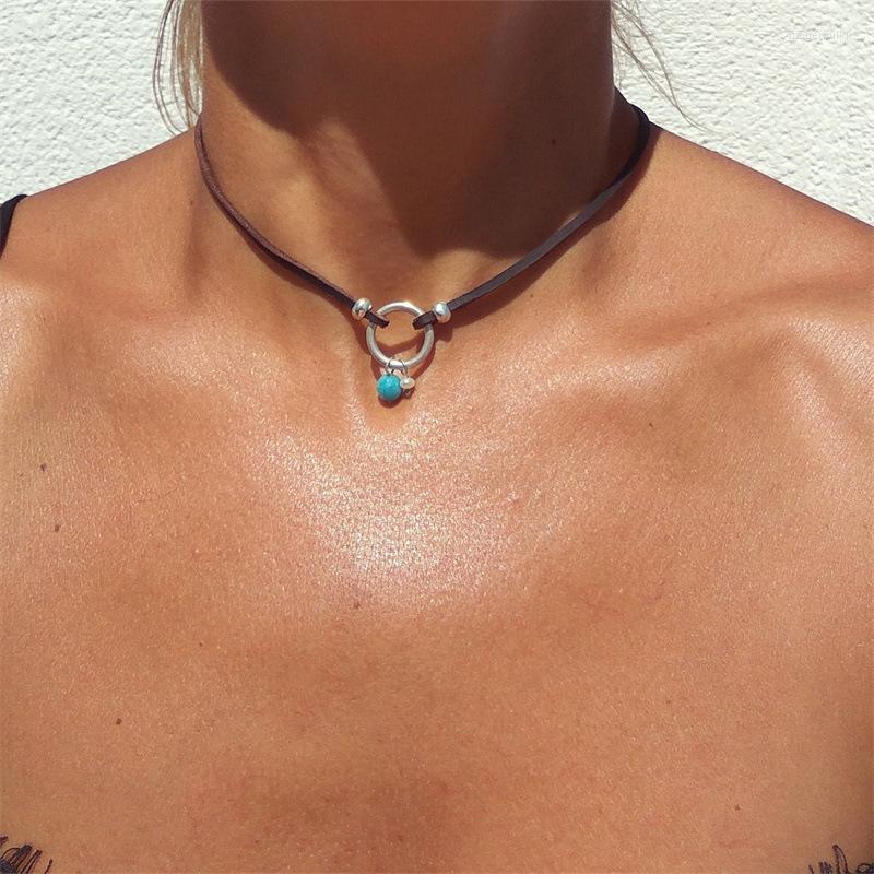 

Choker 2022 Simple Casual Brown PU Leather Silver Color Pendant Necklace