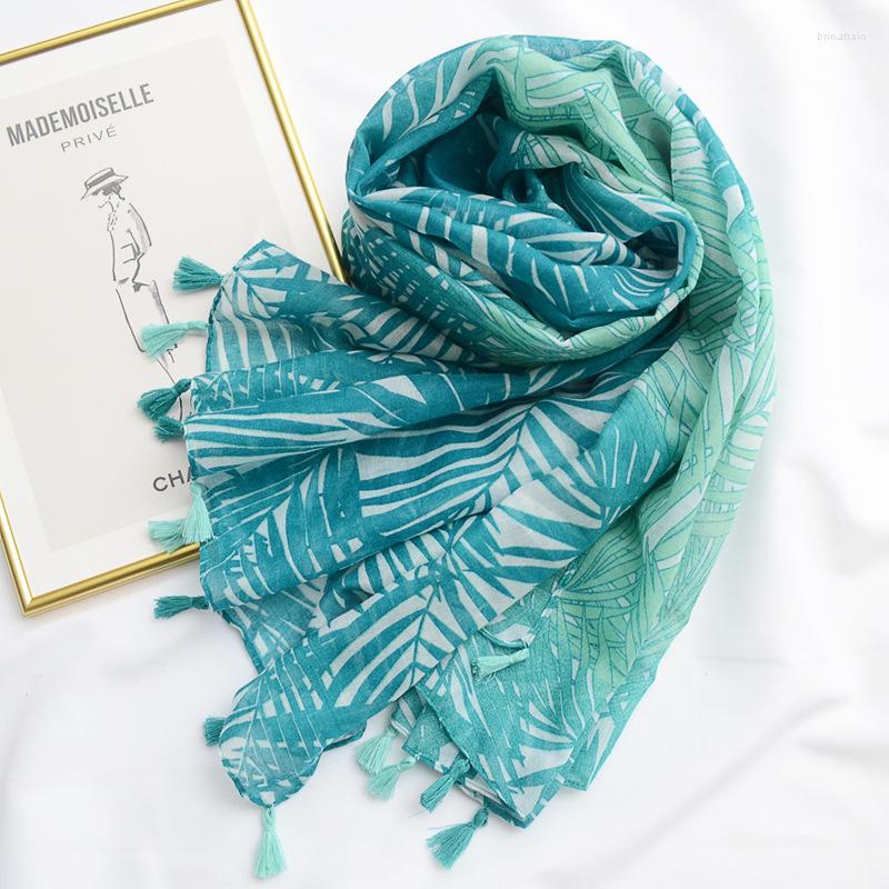 

Scarves 2022 Fashion Leaf Print And Shawl Leaves Foulard Tassel Wrap Scarf Hijab Muffler