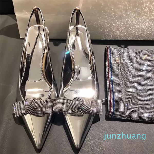 

Slingback Dress Shoes Women Pumps Luxury Rhinestones Butterfly Party Wedding Shoes Elegant High heels Summer Prom Shoe Sandals 2022, Silver