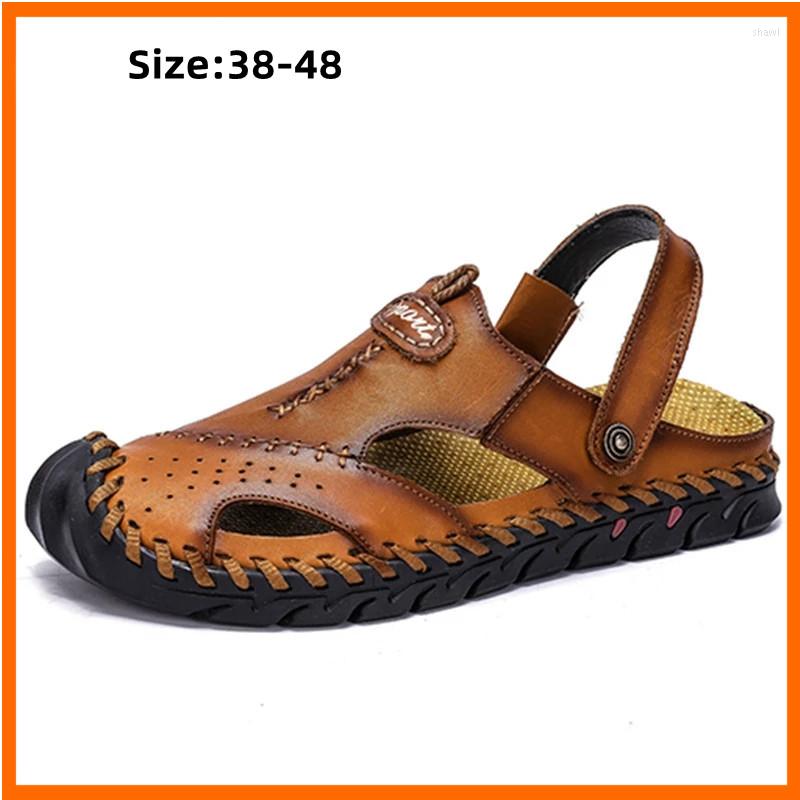 

Sandals Leather Men's Classic Roman Casual Comfortable Shoes Summer Outdoor Beach Man Sneakers 38-48, Khaki