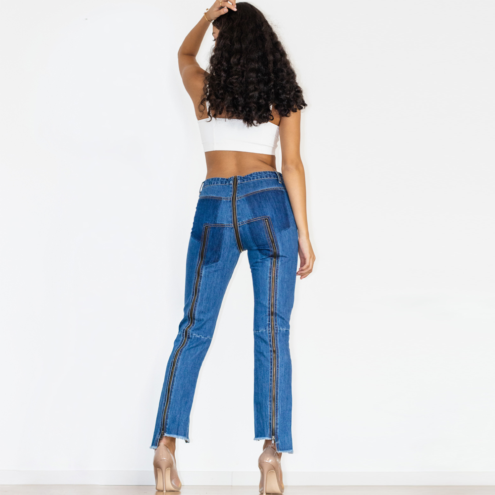

Shascullfites melody two pieces front to back zipper crotch jeans for women pole dance jeans gym pants, Blue