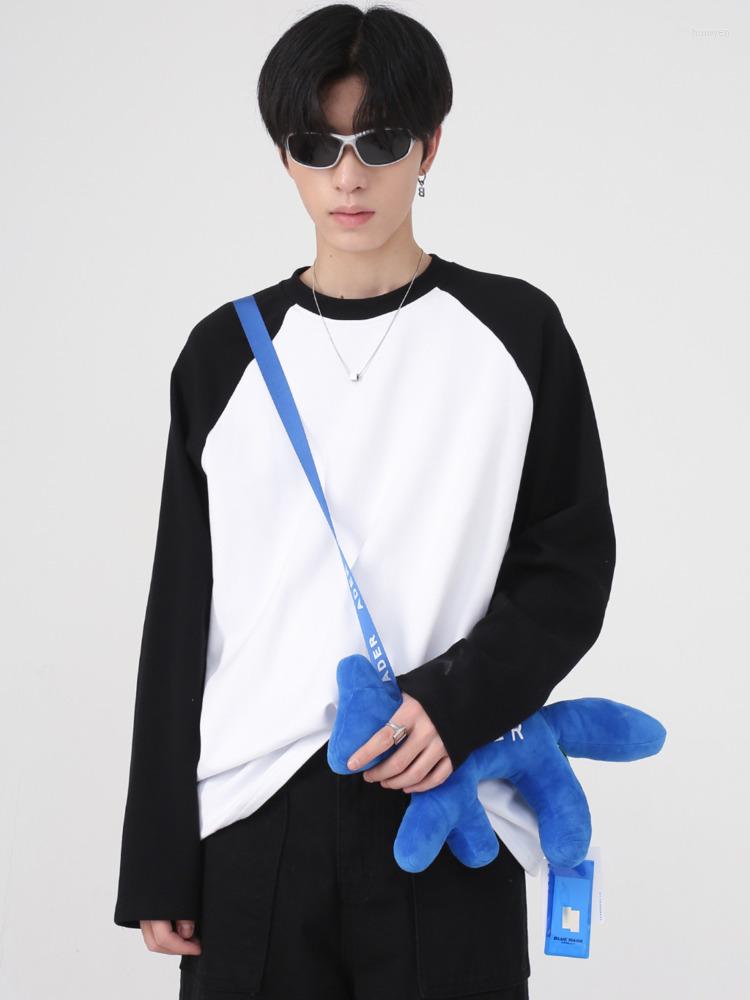 

Men's T Shirts SYUHGFA Men Clothing Long Sleeve Patchwork Color T-shirt 2022 Autumn Korean Streetwear Round Collar T-shirts For Male, Gray