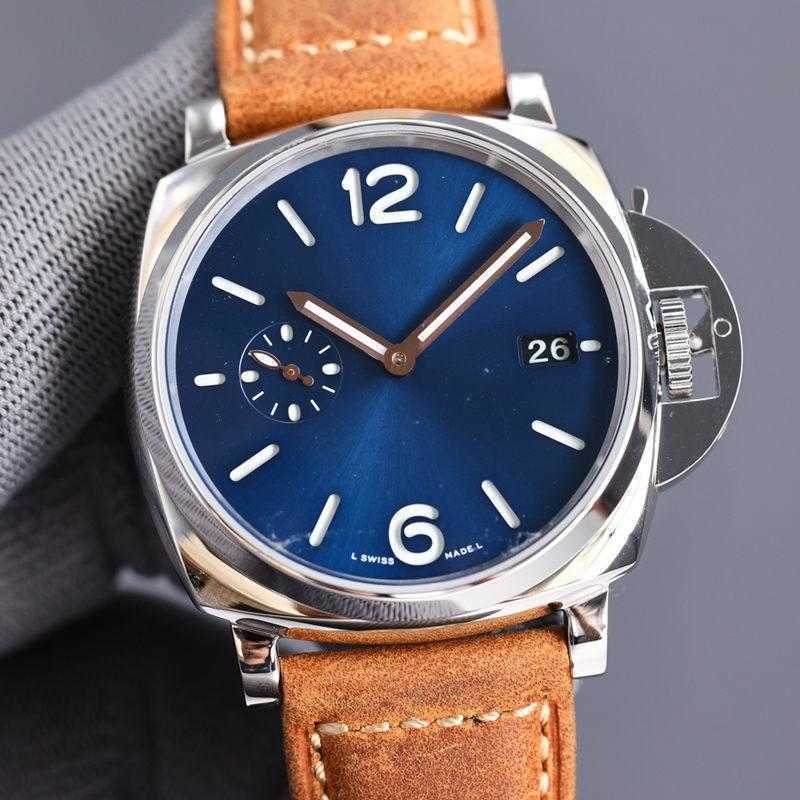 

0 Pam 1274 Mens Automatic Watches 42mm Dial Blue Color 2555 Mechanical Leather Belt 316l Fine Steel Luminous Calendar