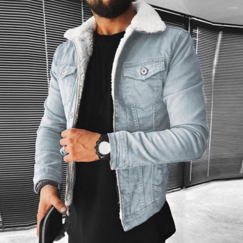 

Men's Jackets Men Coat Turndown Collar Single Breasted Warm Jacket Loose Punk Outerwear Streetwear, Light blue