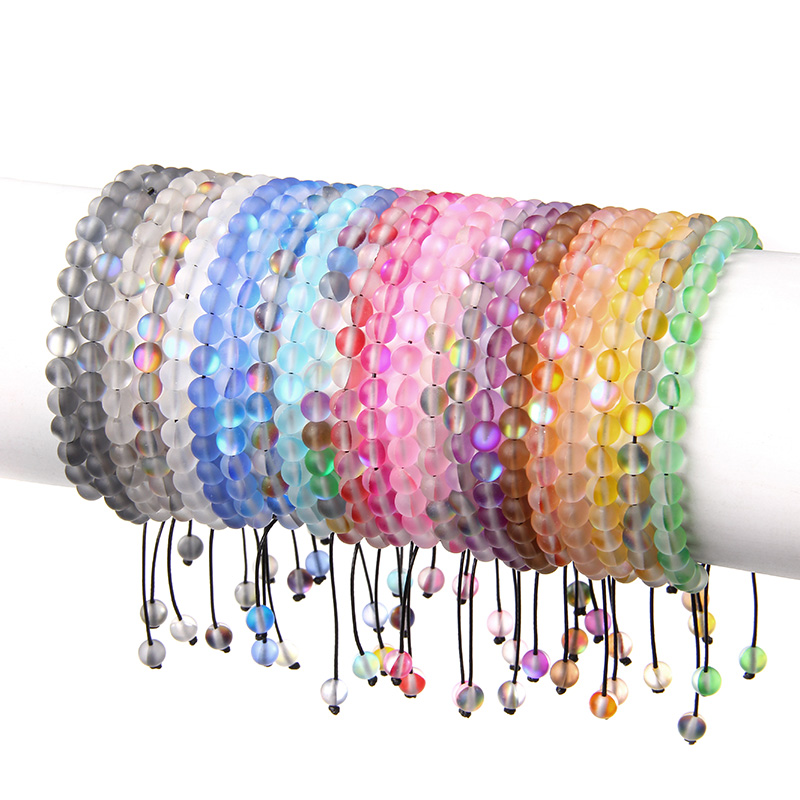 Multicolor Matte Moonstone Beaded Bracelets 8MM Mermaid Glass Austria Crystal Braided Bracelet For Women Men Wristband Jewelry