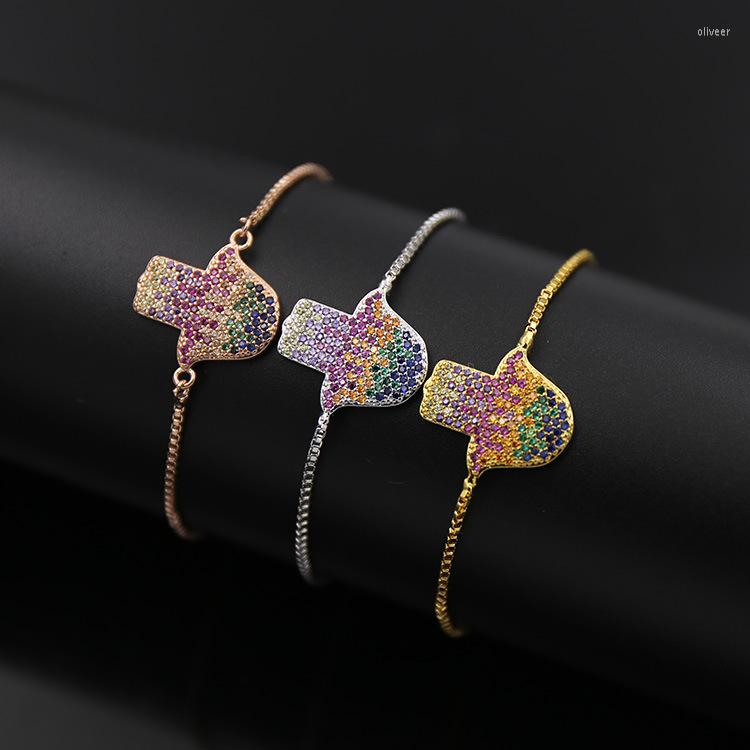 

Charm Bracelets Fashion Jewelry Copper Mosaic Full Stone Box Chain Can Adjust Size Colorful Palm Model Lady Bracelet