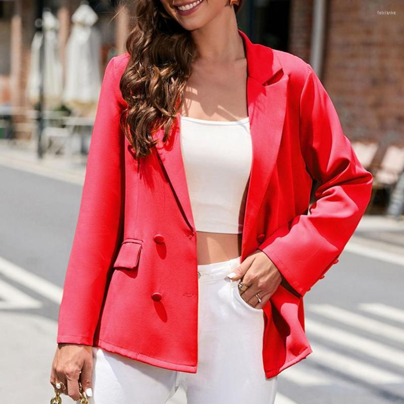 

Women' Suits Suit Jacket Flap Pockets Comfortable Warm Autumn Winter Fashion Pure Color Blazer Outerwear, Red