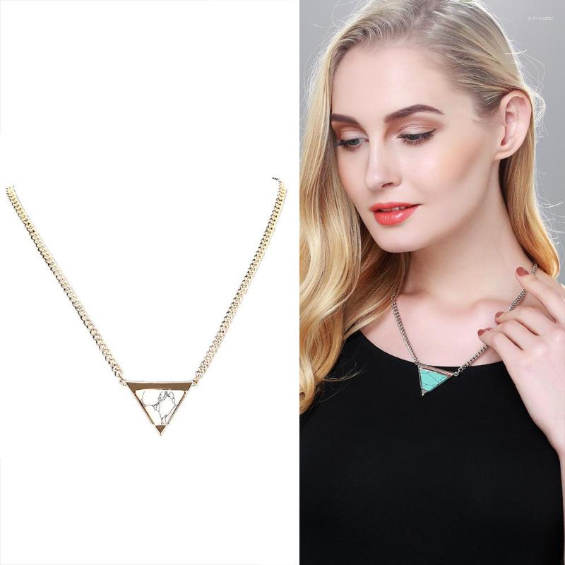 

Chains Trendy Women White And Blue Stone Triangle Necklace Minimalist Jewelry Chain Necklaces & Pendants Charms