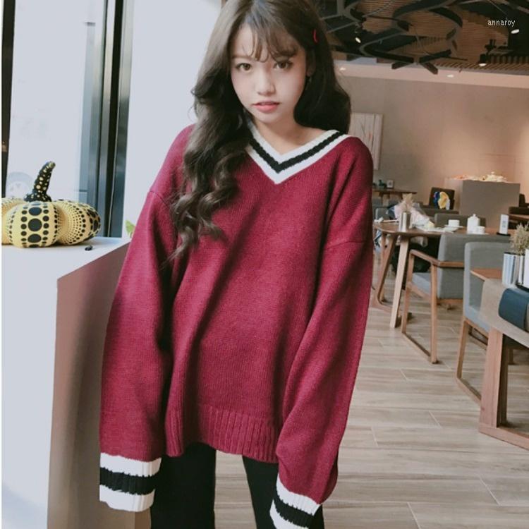 

Women's Sweaters Women's Autumn And Winter V-neck Loose Sweet Sweater Pullover Long Sleeve, Pink