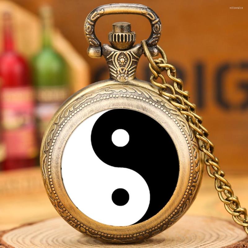 

Pocket Watches Black And White Tai Chi Snap Button Quartz Watch Yin Yang Jewelry Steampunk Medium Size Necklace Chain Collectibles Gifts, Classic black