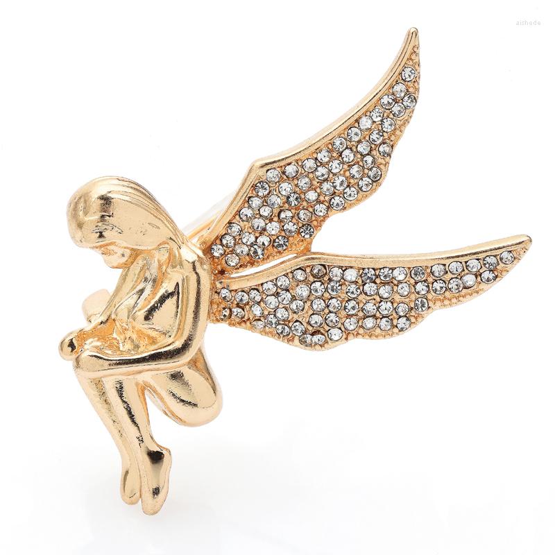 

Brooches Wuli&baby Rhinestone Angel For Women Unisex 2-color Fairy Figure Party Causal Brooch Pin Gifts