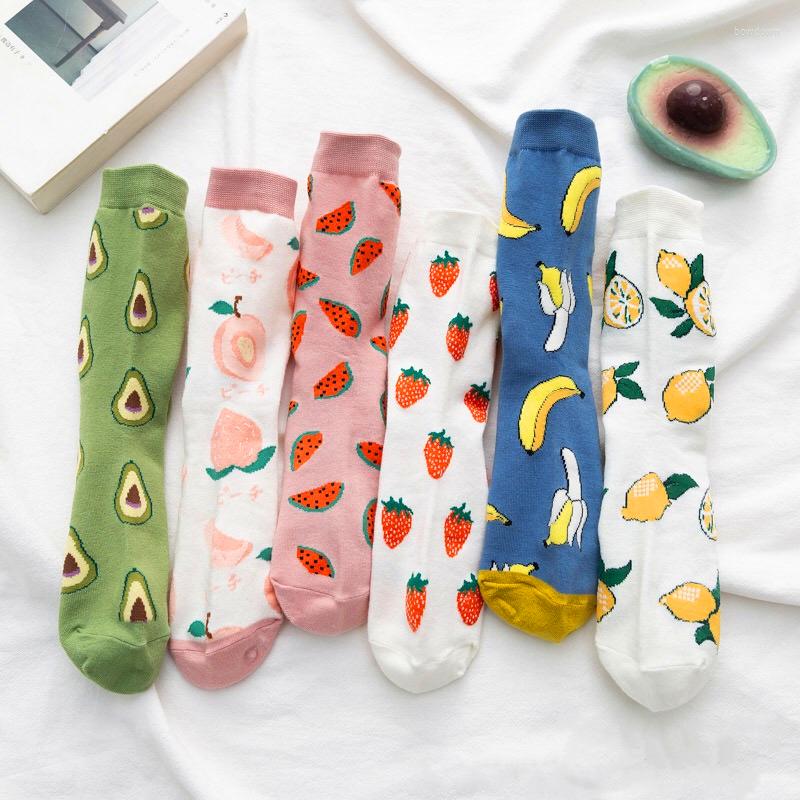

Women Socks Spring Autumn Fruit Avocado Lemon Watermelon Peach Strawberry Banana Cotton Korean Funny Harajuku Female Casual