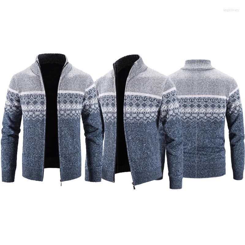 

Men's Sweaters Men's Pullover Sweater Full Zipper Stand Neck Cardigan Knitted Patchwork Fleece Linning With Pocket For Warmth Winter, Navy blue