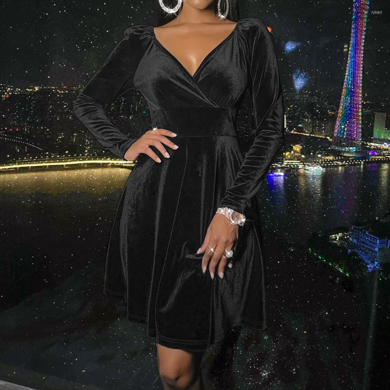 

Casual Dresses Ladies Spring Long Sleeve Elegant Boho Dress Shiny Party, Black
