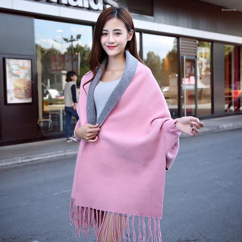 

Scarves Women Winter Solid Oncho Sleeve Shawls Wraps Ladies Pashmina Shawl Thicken Scarf Stoles Warm Feminino Ponchos And Capes