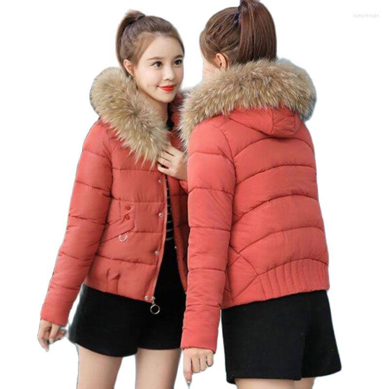 

Women's Trench Coats 2022 Miss Winter The Down Cotton Short Slim Buttons Zipper Fur Collar Thicken Bread ServiceLAdies Jacket, White