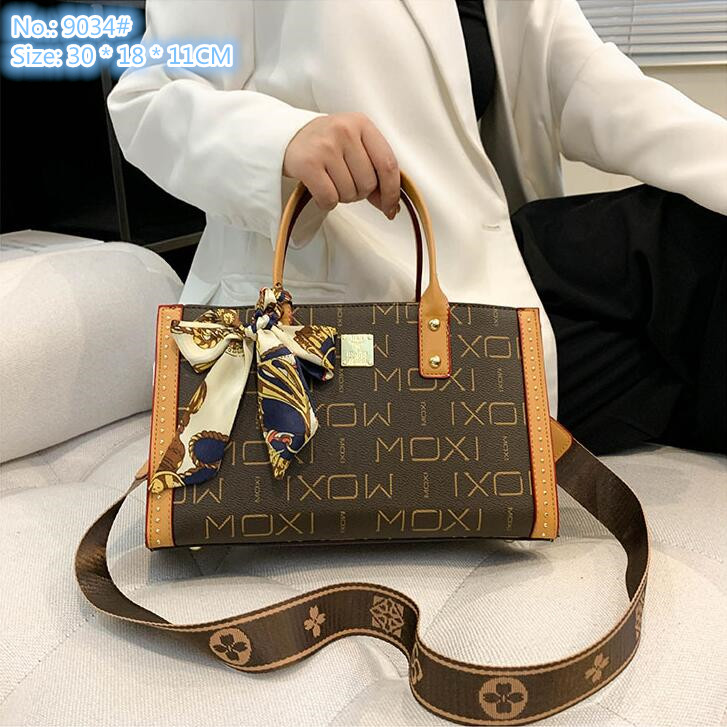 

Wholesale factory ladies shoulder bags 2 colors sweet little fresh ribbon handbag street trend rivet tote bag elegant atmosphere contrast leather handbags, Coffee-9034#