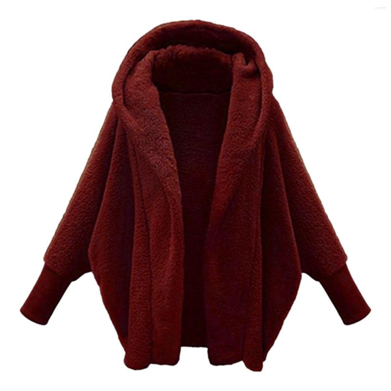 

Women' Fur Womens Winter Long Sleeve Solid Fuzzy Fleece Open Front Hooded Cardigans Jacket Coats Outerwear With Pocket, Red