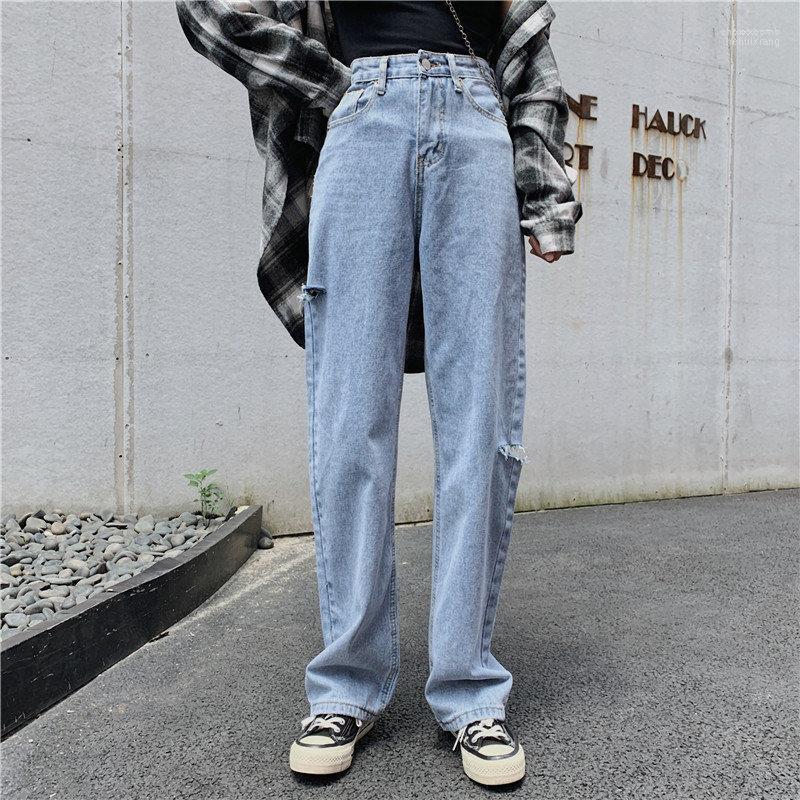 

Women's Jeans Women's HziriP Streetwear Plus Size Straight Hole High Waist Stylish 2022 Chic All Match Wide Leg Blue Pants Vintage Full