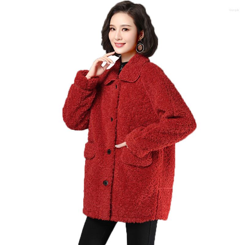 

Women's Fur Winter Fashion Faux Lamb Coat Women Single Breasted Thick Warm Overcoat Casual Lambswool Jacket Female Outerwear R335, Green