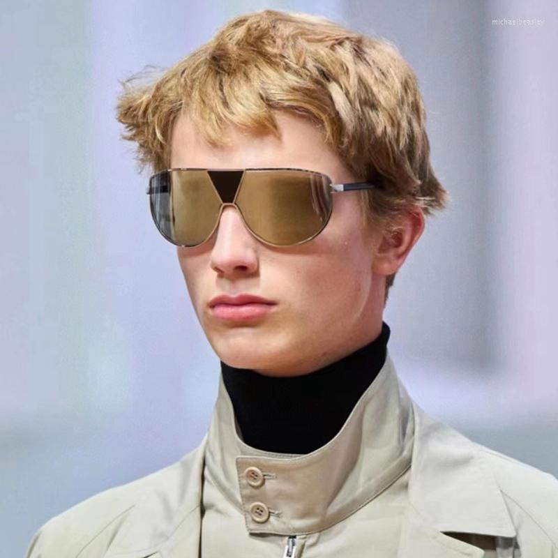 

Sunglasses Gold Metal Frame Shield Men Fashion Driving Holographic Mirrored