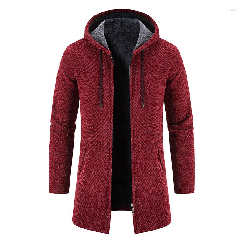 

Men's Jackets Mens Coat Autumn Winter Mid Length Hooded Knit Sweater Cardigan Korean Trend Slim Versatile Windbreaker Male Tops Ropa De, 8819-dark-gray