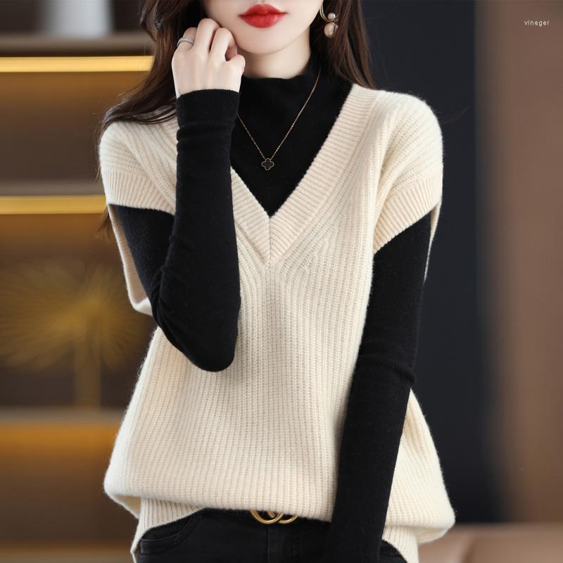 

Women's Vests Korean Waistcoat Knitted Jumper Sweater Vest Sleeveless Solid Oversized Knitting Casual Pullovers Women Vintage Female Top