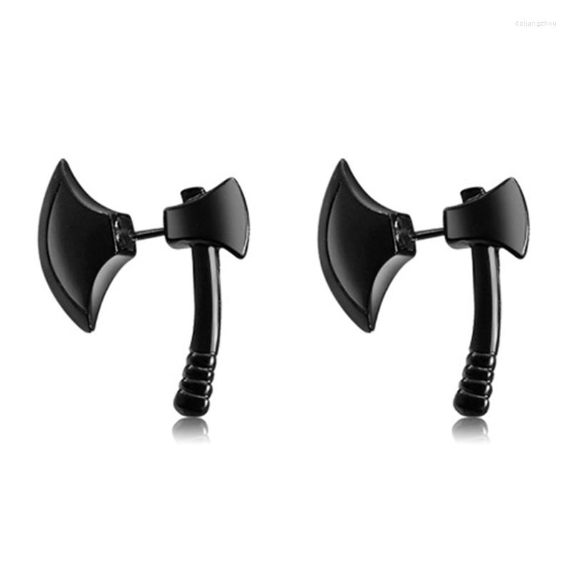 

Stud Earrings 3D Double Sided Ear Studs Black Axe Piercing Hoop 124A
