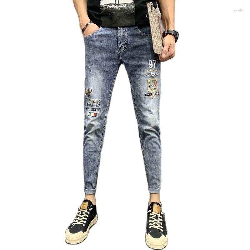 

Men's Pants Spring 2022 Men's Fashion Jeans Embroidered Men Light Blue School Students Teenagers Denim Trousers