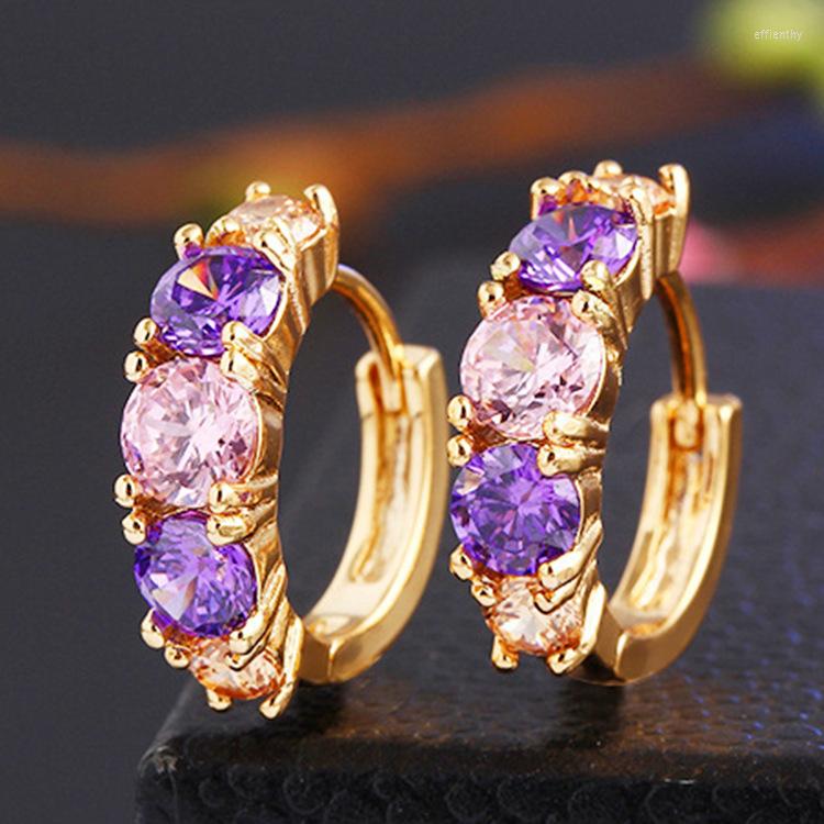 

Hoop Earrings Luxury Gold Plated Pink Purple CZ For Women's Cocktail Party Small Wedding Bridal Jewelry