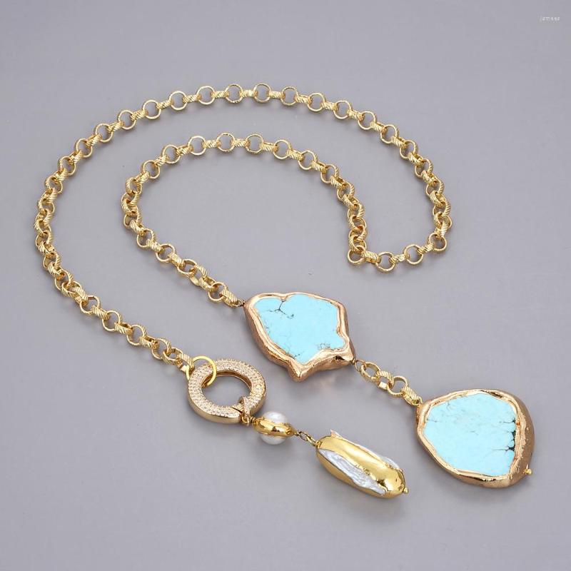 

Pendant Necklaces 27" White Biwa Pearl Turquoise Lariat Chain Necklace