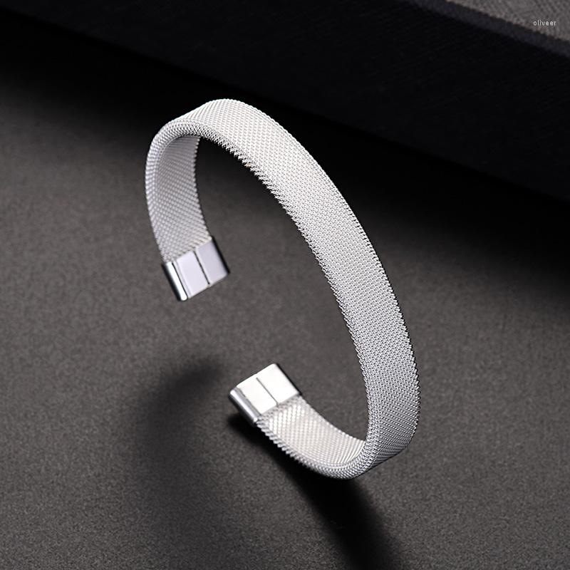 

Bangle - Silver Plated High Quality Fashion Mesh Women Solid Lady Jewelry Charm Cuff Men Bracelet Wedding Gift